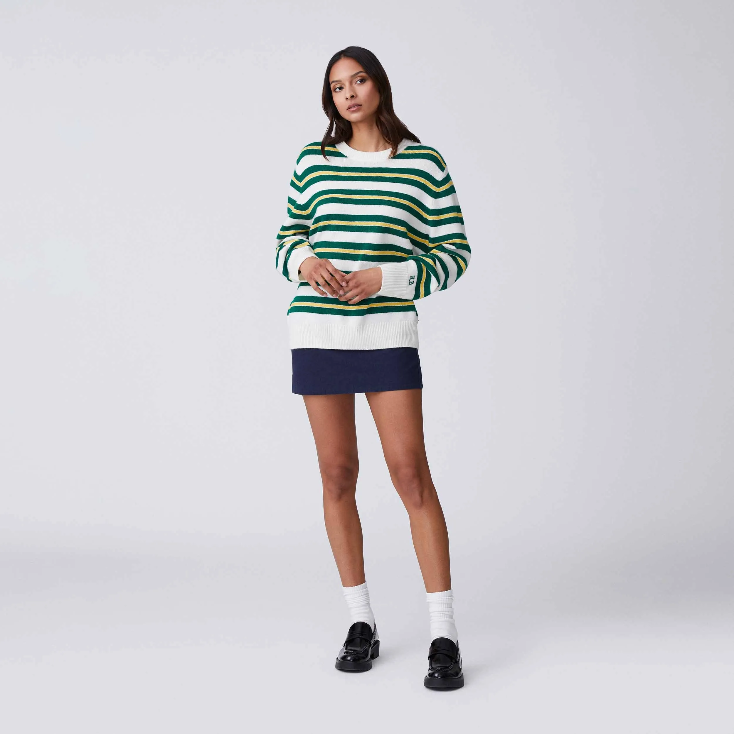 Men's Cashmere Stripe Sweater Green Yellow sold by Rowing Blazers product image thumbnail 3