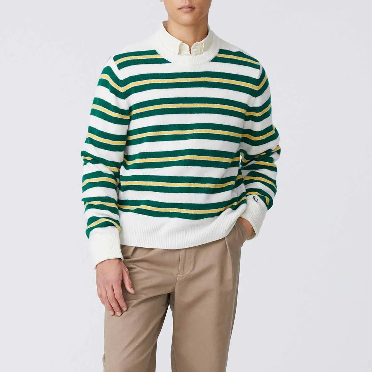 Men's Cashmere Stripe Sweater Green Yellow sold by Rowing Blazers product image thumbnail 4