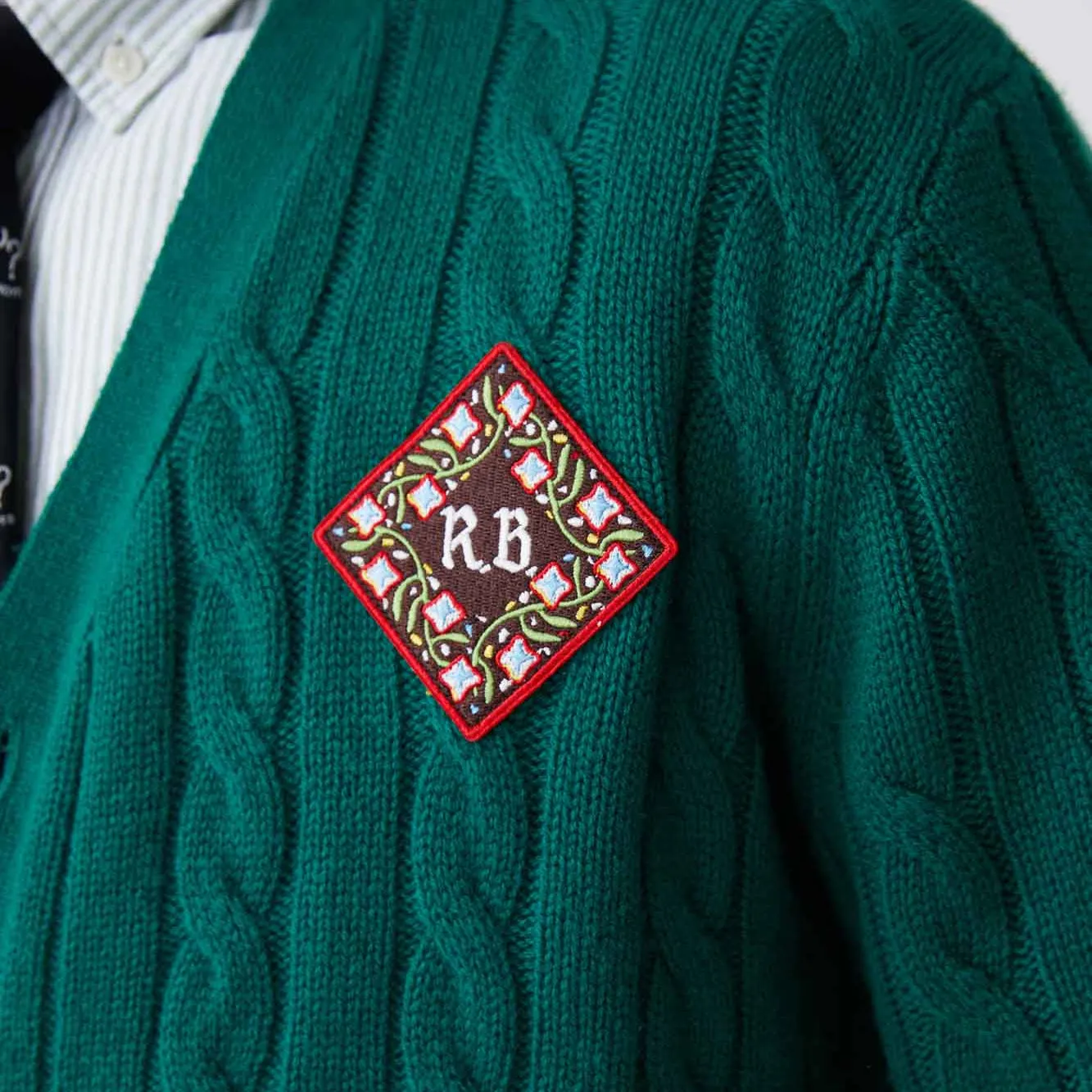 Men's Cashmere Cableknit Cardigan Evergreen sold by Rowing Blazers product image thumbnail 3