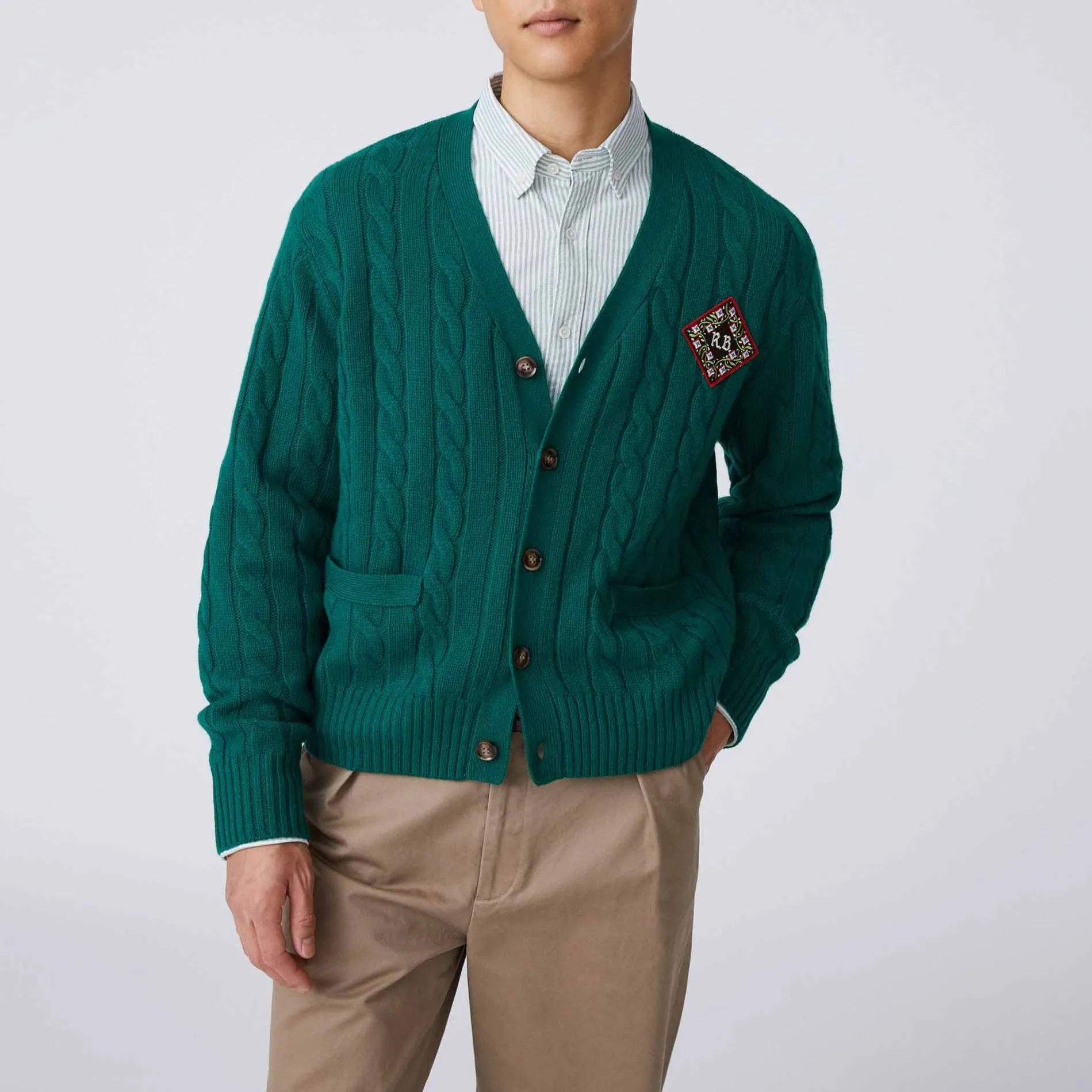 Men's Cashmere Cableknit Cardigan Evergreen sold by Rowing Blazers product image thumbnail 4