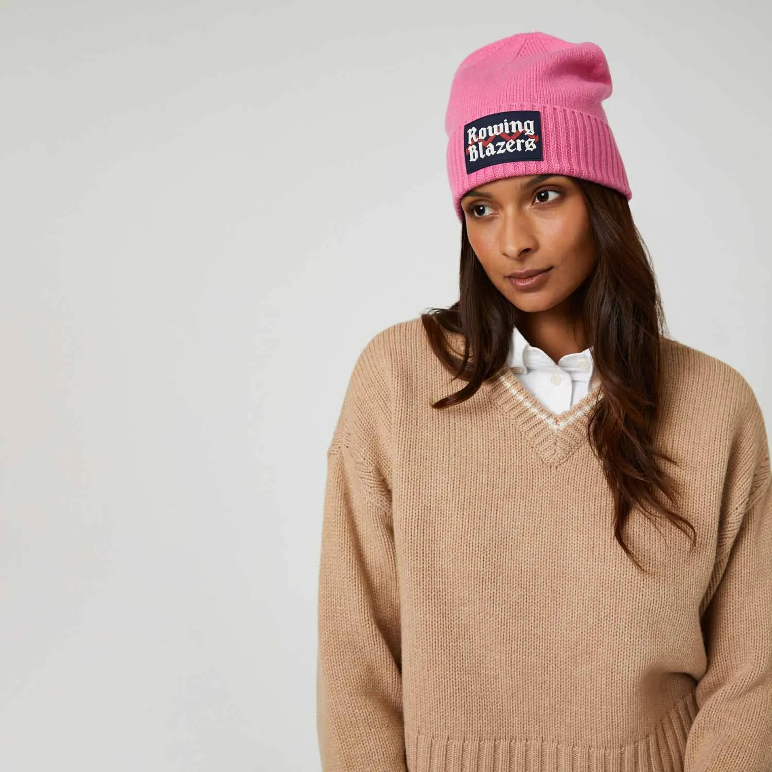 Women's Cashmere Callie V Neck Sweater Camel sold by Rowing Blazers product image thumbnail 5