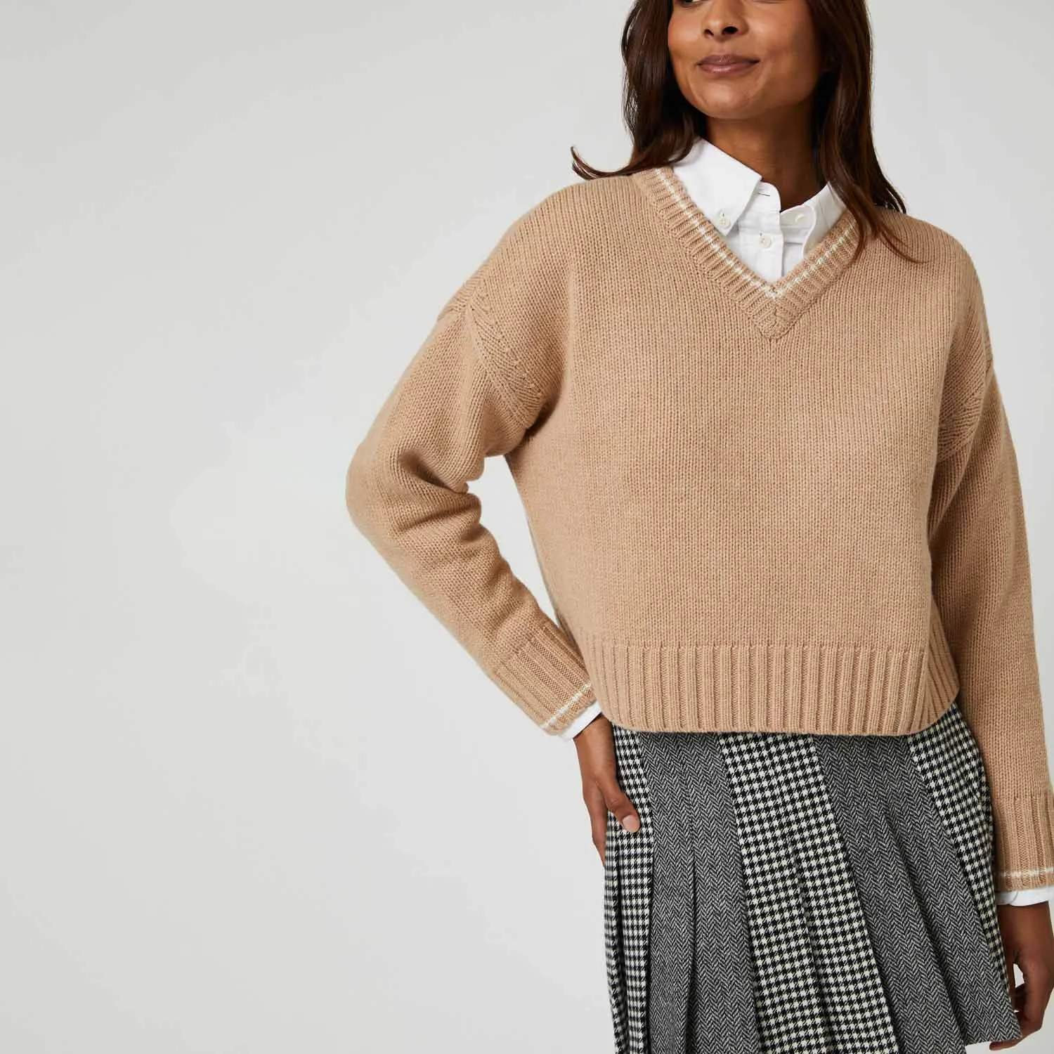 Women's Cashmere Callie V Neck Sweater Camel sold by Rowing Blazers product image thumbnail 2