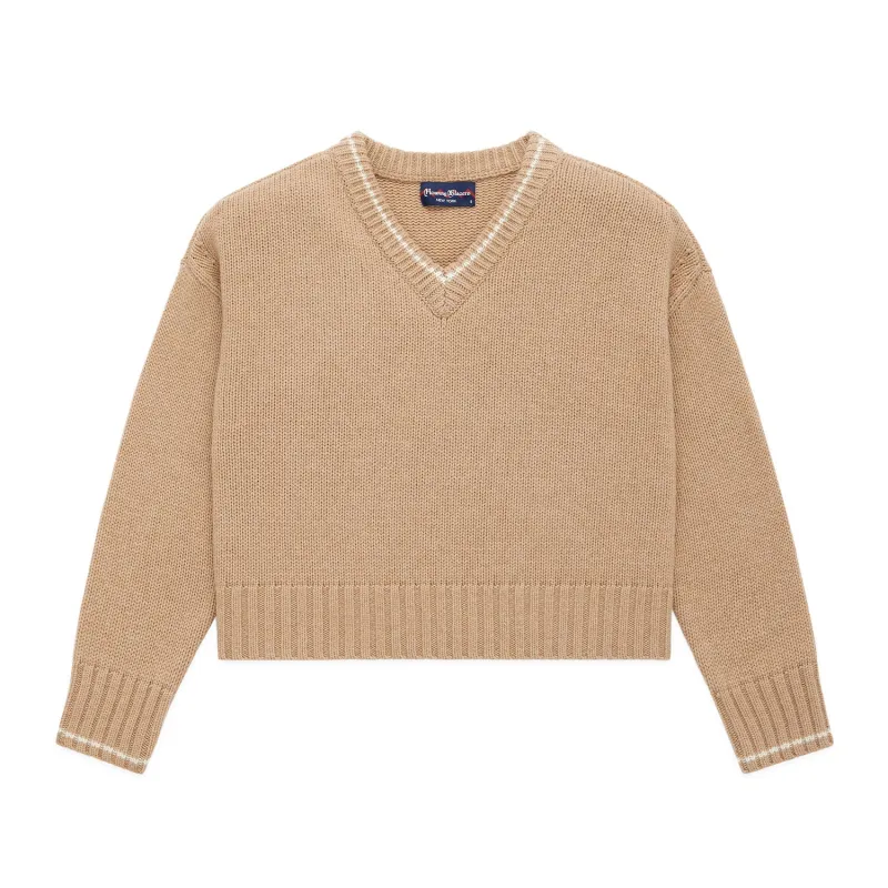 Women's Cashmere Callie V Neck Sweater Camel made by Rowing Blazers