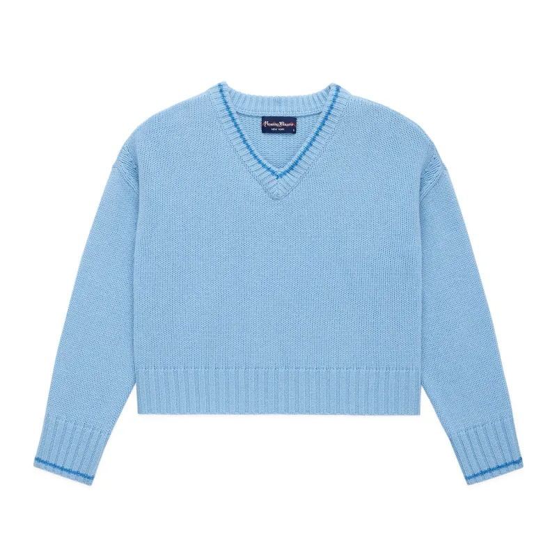 Women's Cashmere Callie V Neck Sweater Sky Blue made by Rowing Blazers
