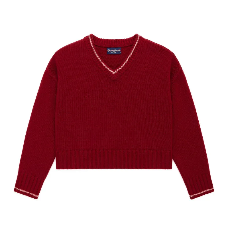 Women's Cashmere Callie V Neck Sweater Wine made by Rowing Blazers