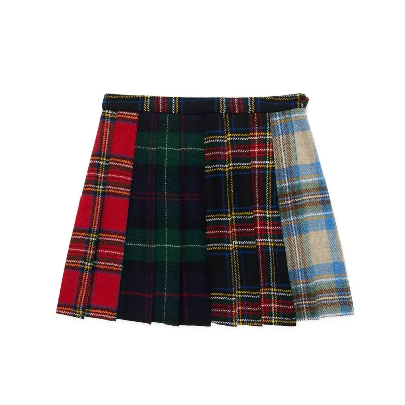 Women's Wool Cocktail Pleated Mini Skirt Holiday Tartan sold by Rowing Blazers