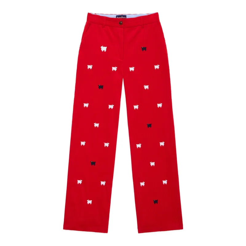 Women's Corduroy Sheep Critter Pant Diana Red sold by Rowing Blazers