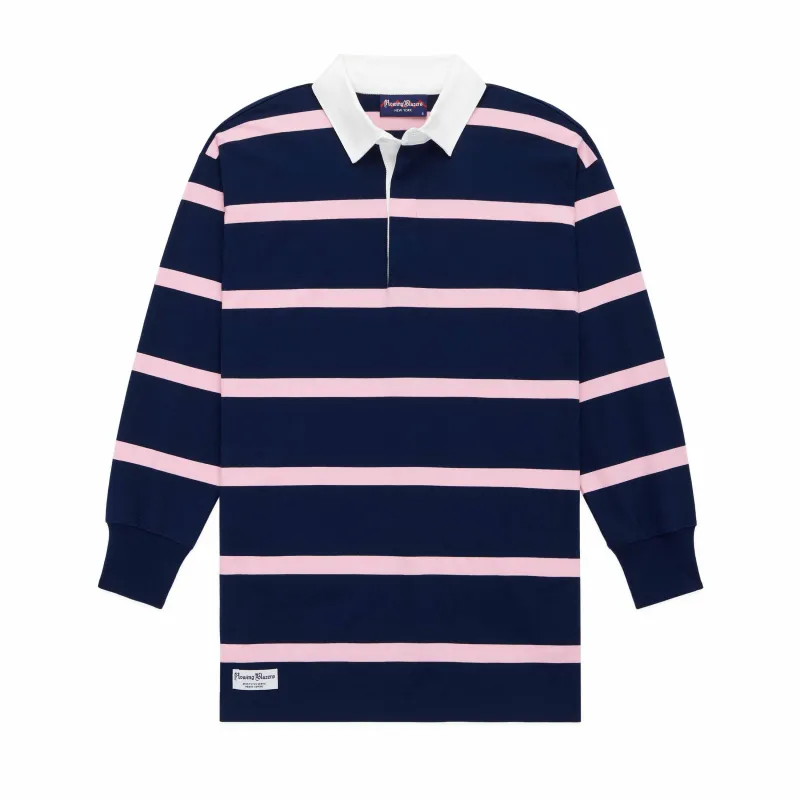 Women's Cotton Stripe Rugby Dress Pink and Navy made by Rowing Blazers