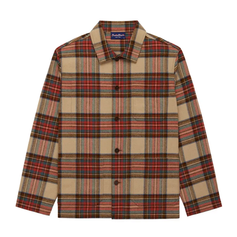 Men's Wool Stewart Tartan Chore Jacket Neutral Plaid made by Rowing Blazers