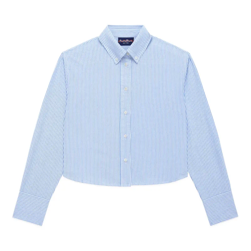 Women's Cropped Oxford Shirt Light Blue Stripe sold by Rowing Blazers