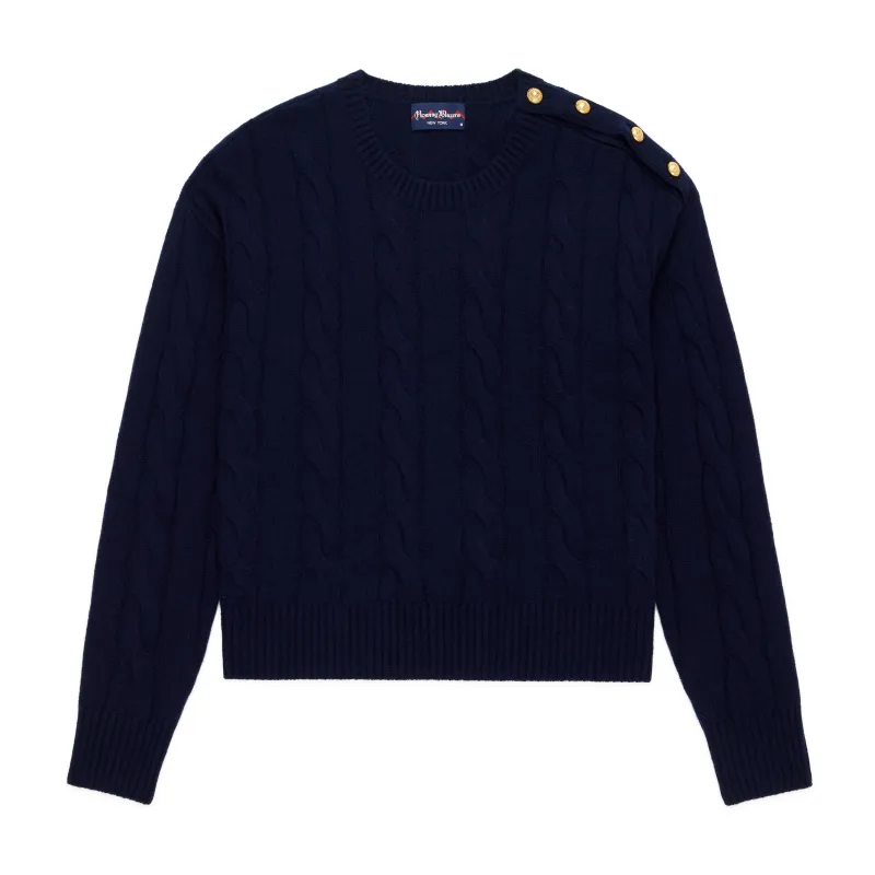 Women's Cableknit Cashmere Sweater Classic Navy made by Rowing Blazers