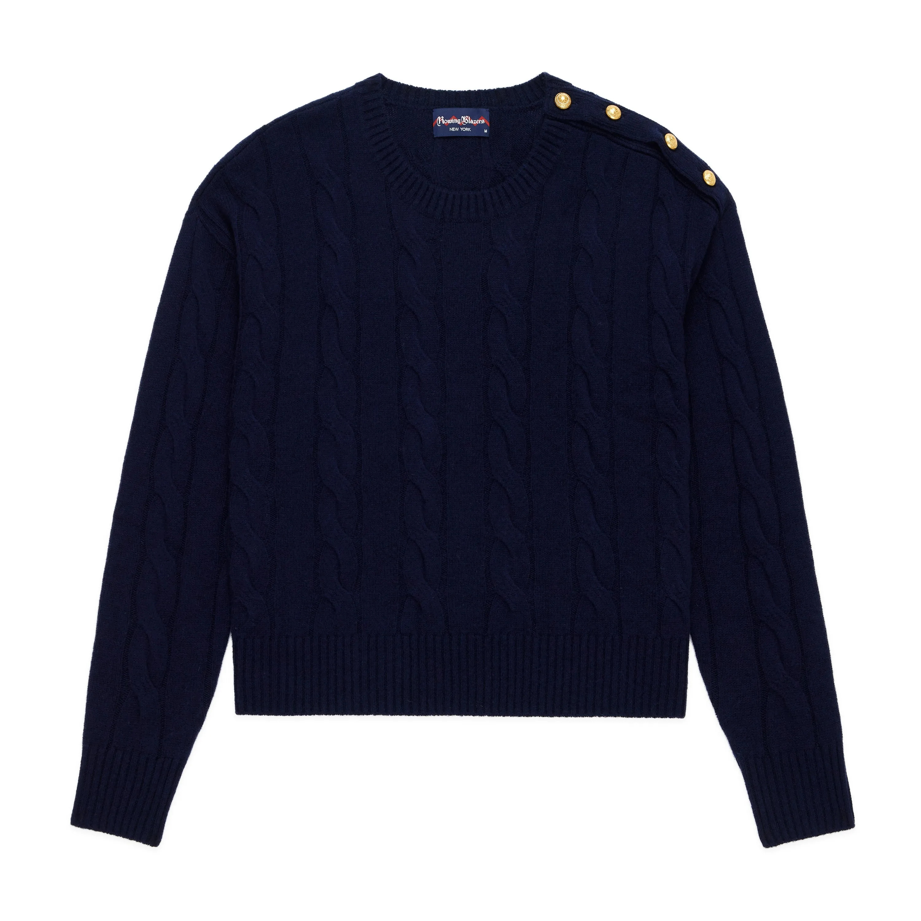 Women's Cableknit Cashmere Sweater Classic Navy sold by Rowing Blazers