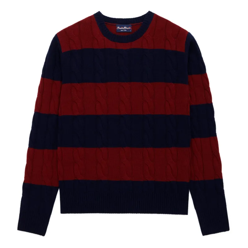 Men's Cashmere Block Stripe Sweater Navy/Burgundy made by Rowing Blazers