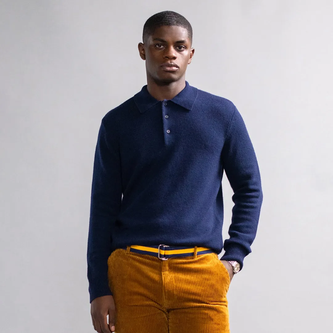 Men's Cashmere Long Sleeve Sweater Polo Navy sold by Rowing Blazers product image thumbnail 2