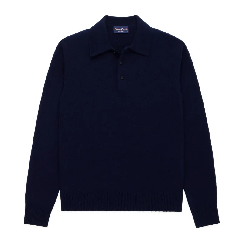 Men's Cashmere Long Sleeve Sweater Polo Navy sold by Rowing Blazers