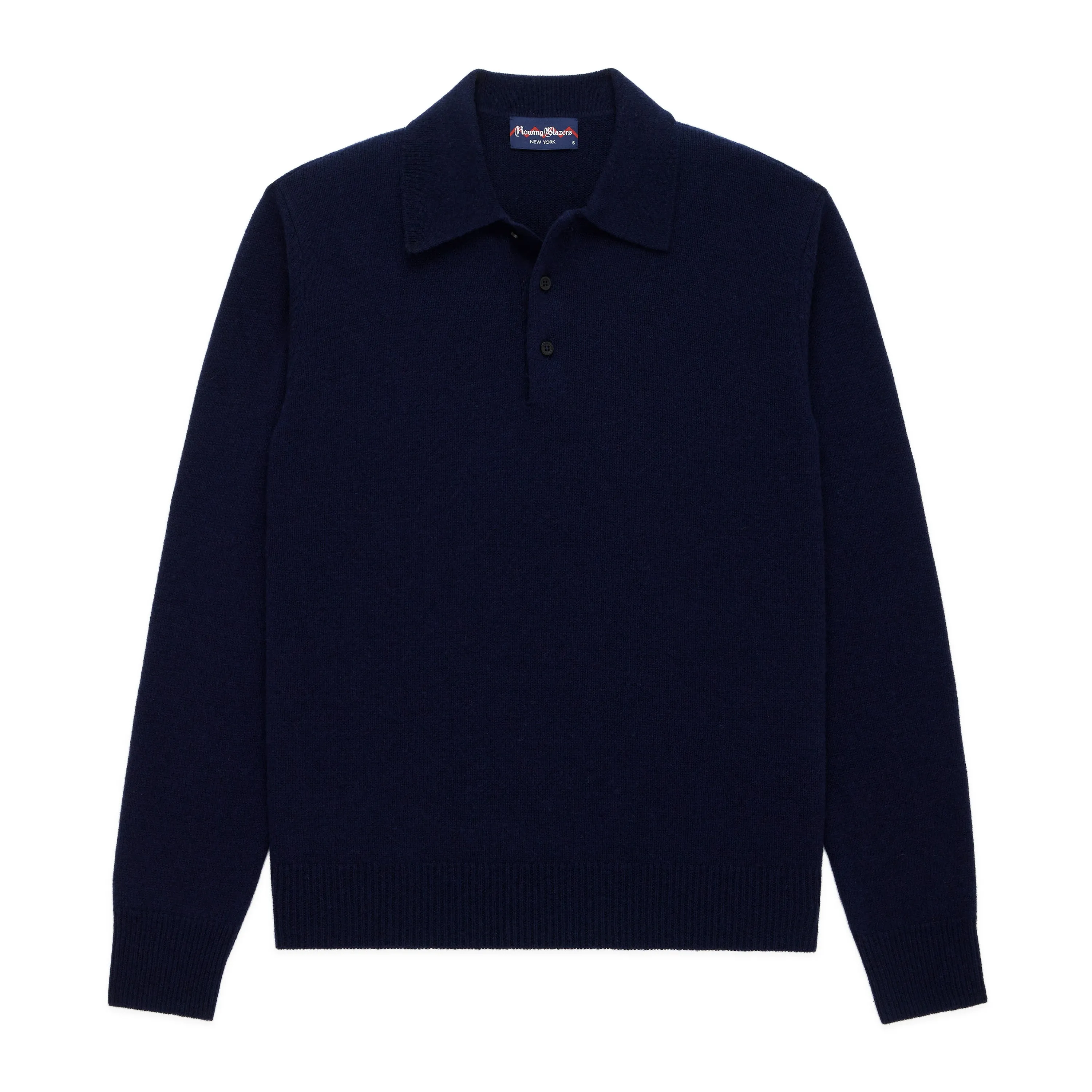 Men's Cashmere Long Sleeve Sweater Polo Navy sold by Rowing Blazers