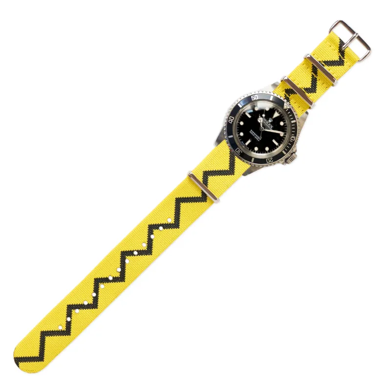 Watch Strap in Yellow and Black Zig-Zag sold by Rowing Blazers