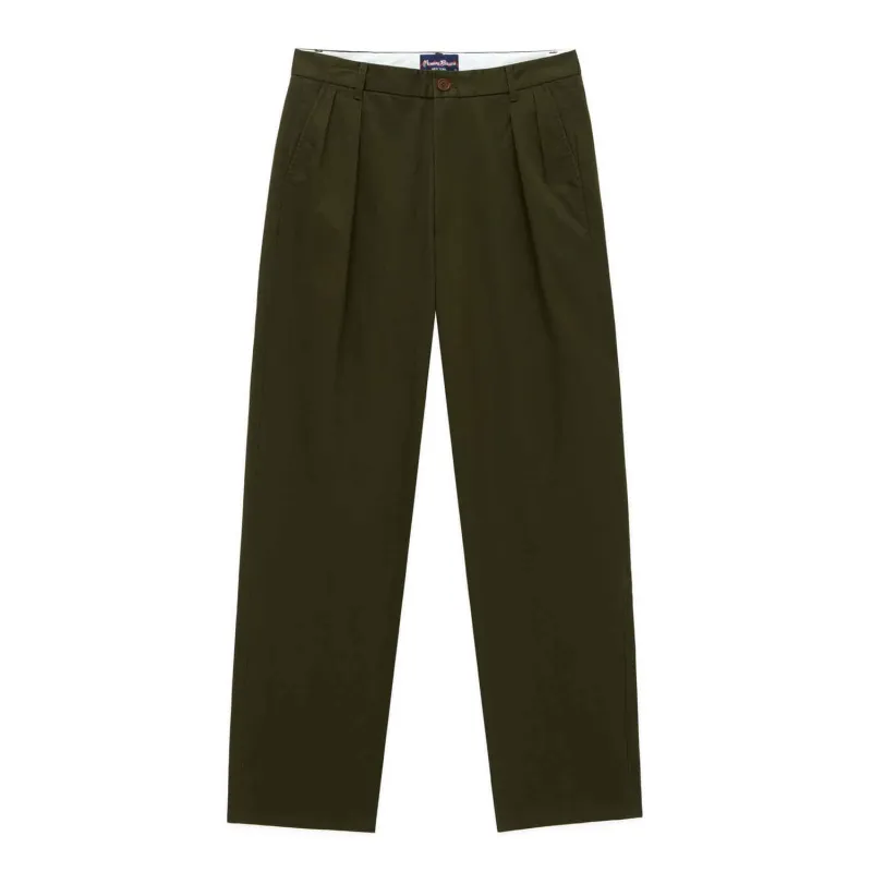 Men's Cotton Twill Pleated Relaxed Pant Dark Olive sold by Rowing Blazers
