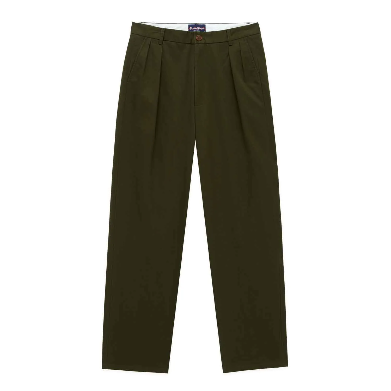 Men's Cotton Twill Pleated Relaxed Pant Dark Olive sold by Rowing Blazers