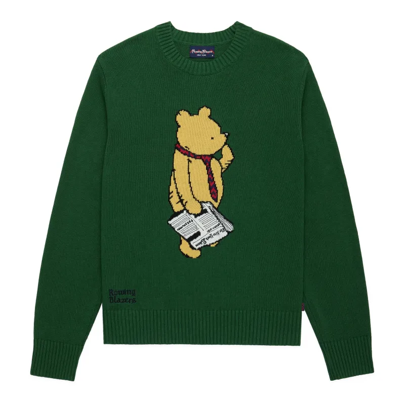 Men's Cotton Linen New Yorker Pooh Sweater Green made by Rowing Blazers