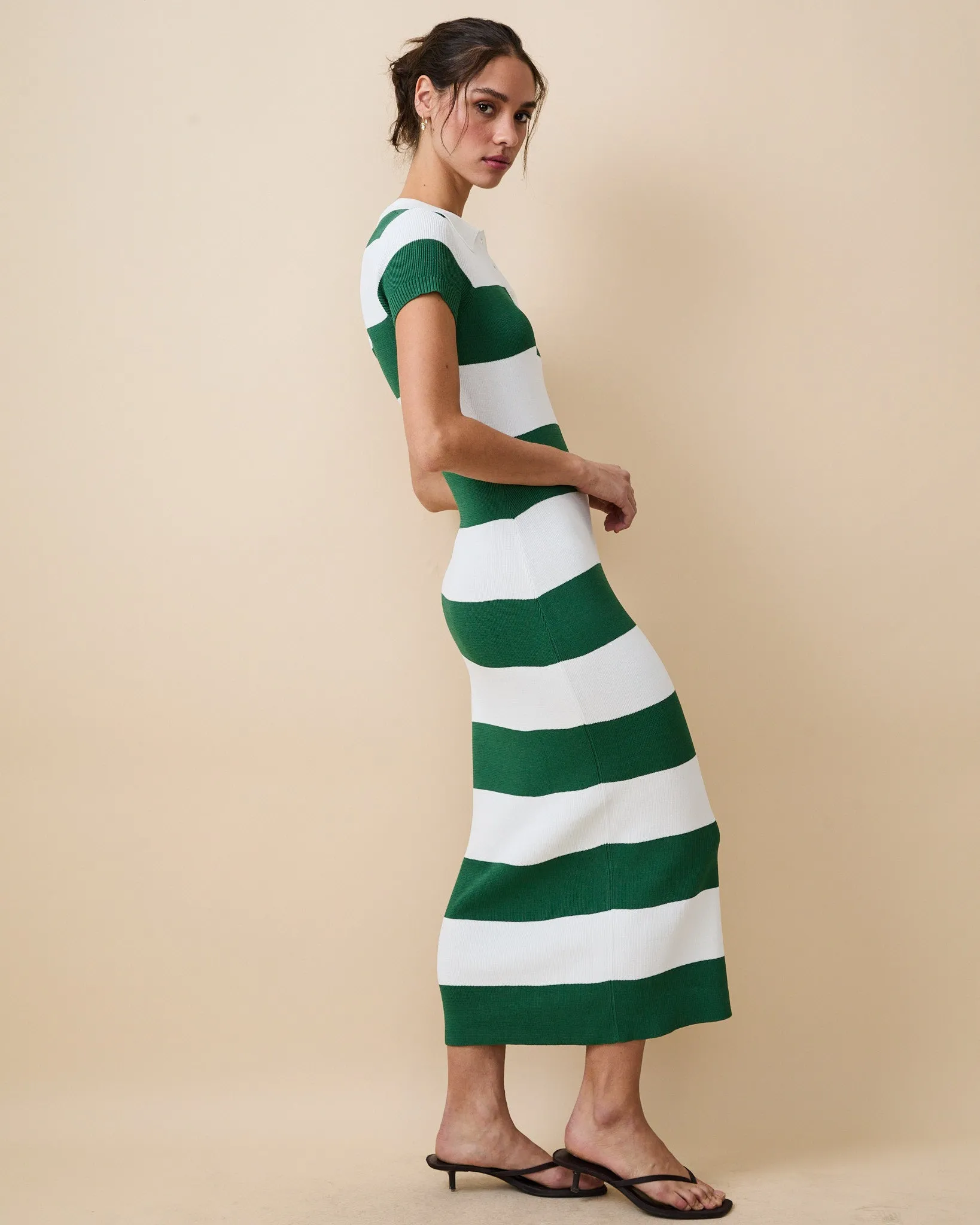 Women's Striped Polo Maxi Dress Green White Rugby Stripes sold by Rowing Blazers product image thumbnail 5