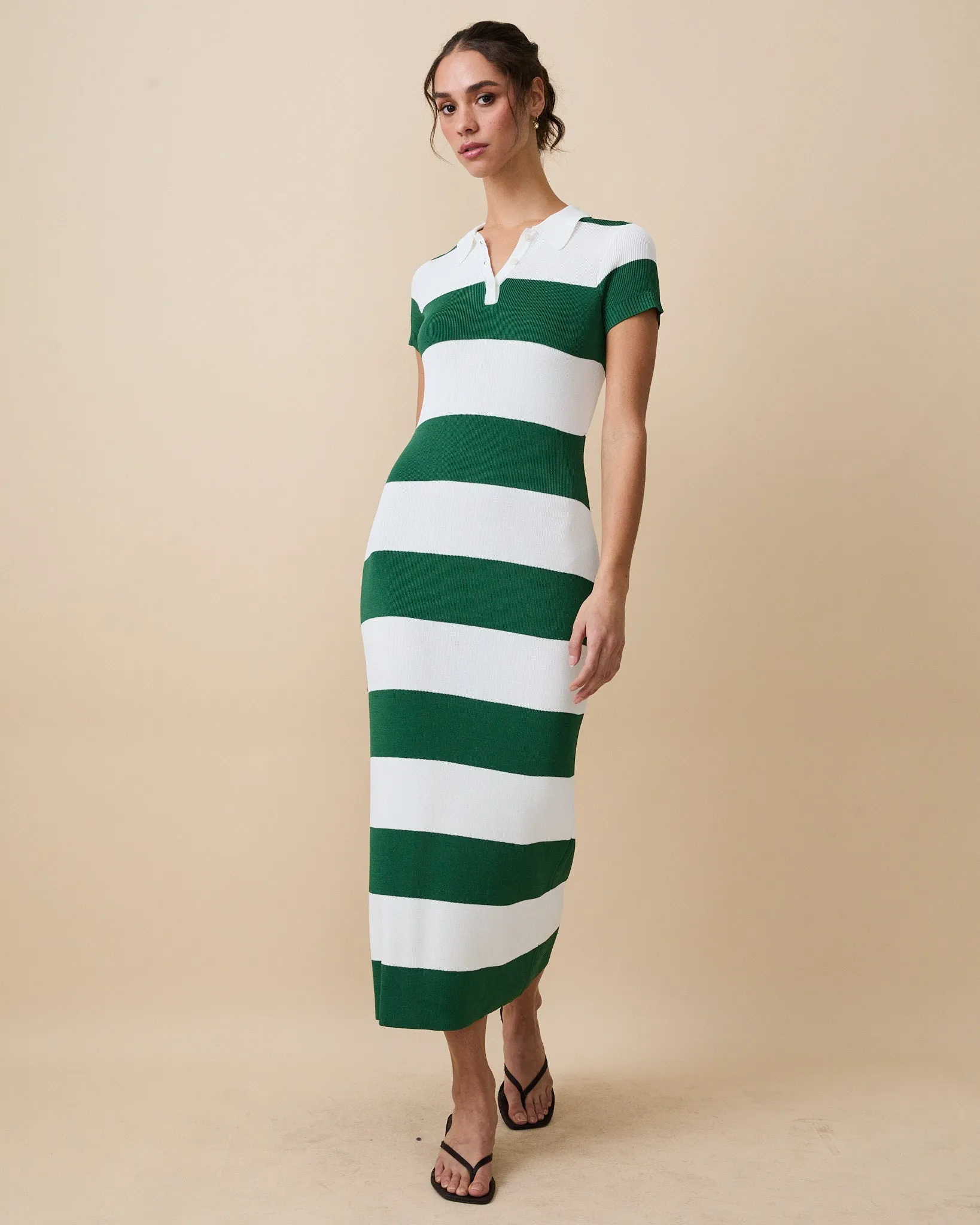 Women's Striped Polo Maxi Dress Green White Rugby Stripes sold by Rowing Blazers product image thumbnail 4