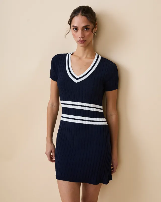 Women's Knit Pleated Dress Navy sold by Rowing Blazers