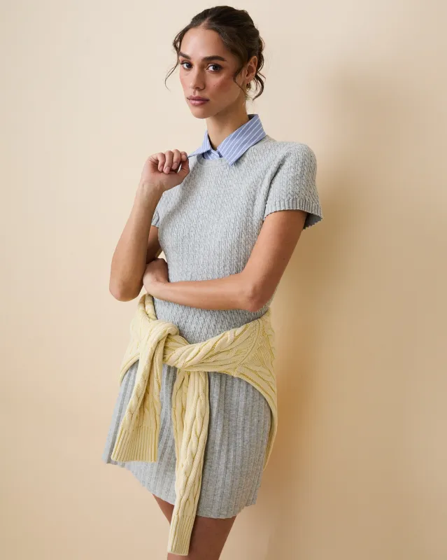 Women's Cotton Cable Knit Pleated Dress Heather Gray made by Rowing Blazers