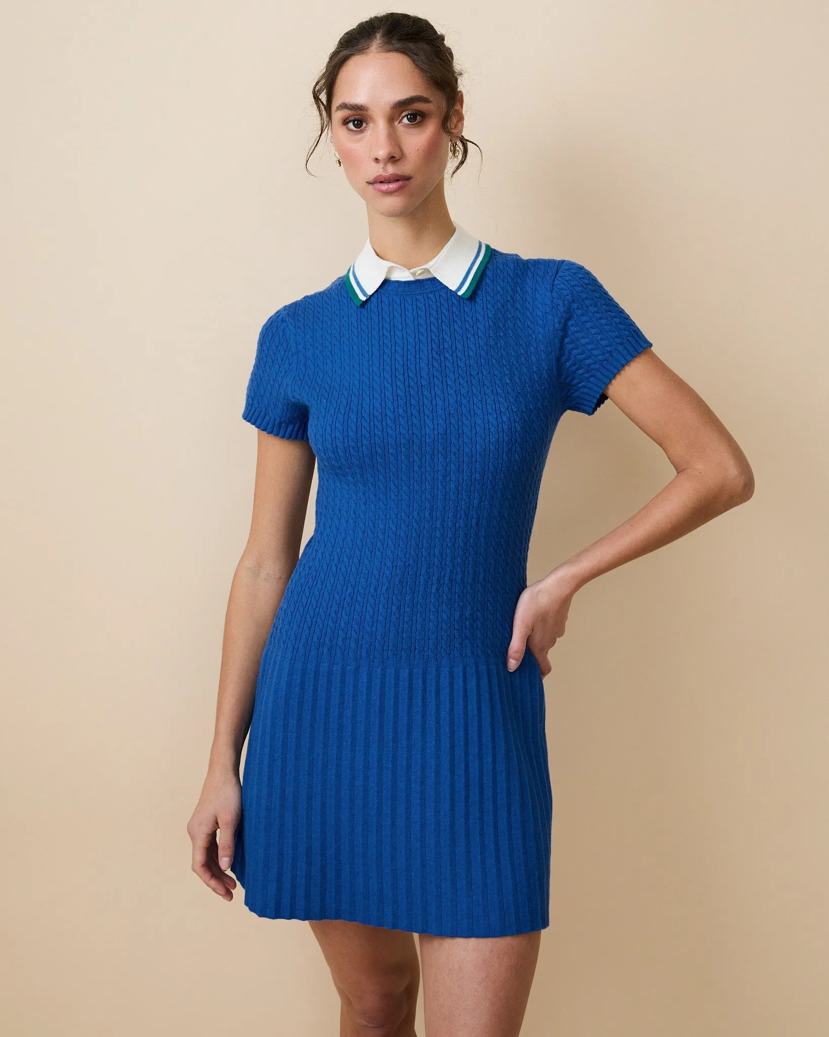 Women's Cotton Cable Knit Pleated Dress Blue sold by Rowing Blazers product image thumbnail 3