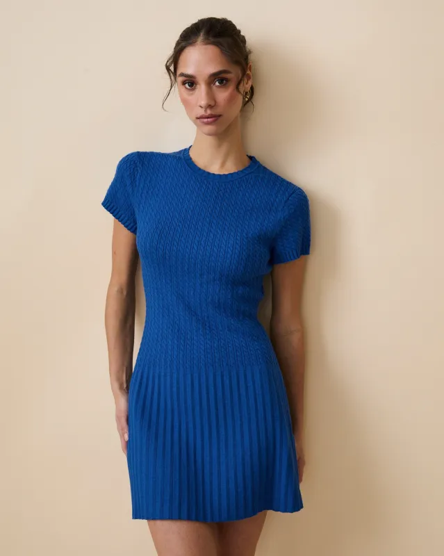 Women's Cotton Cable Knit Pleated Dress Blue sold by Rowing Blazers