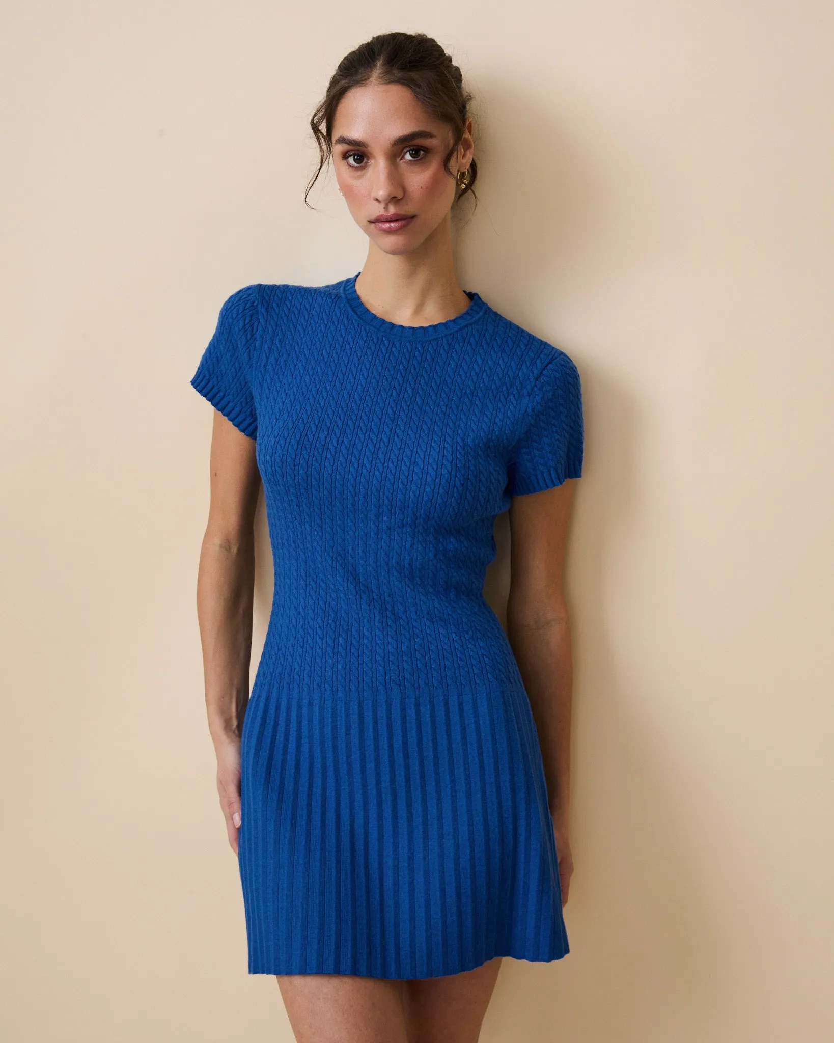 Women's Cotton Cable Knit Pleated Dress Blue sold by Rowing Blazers
