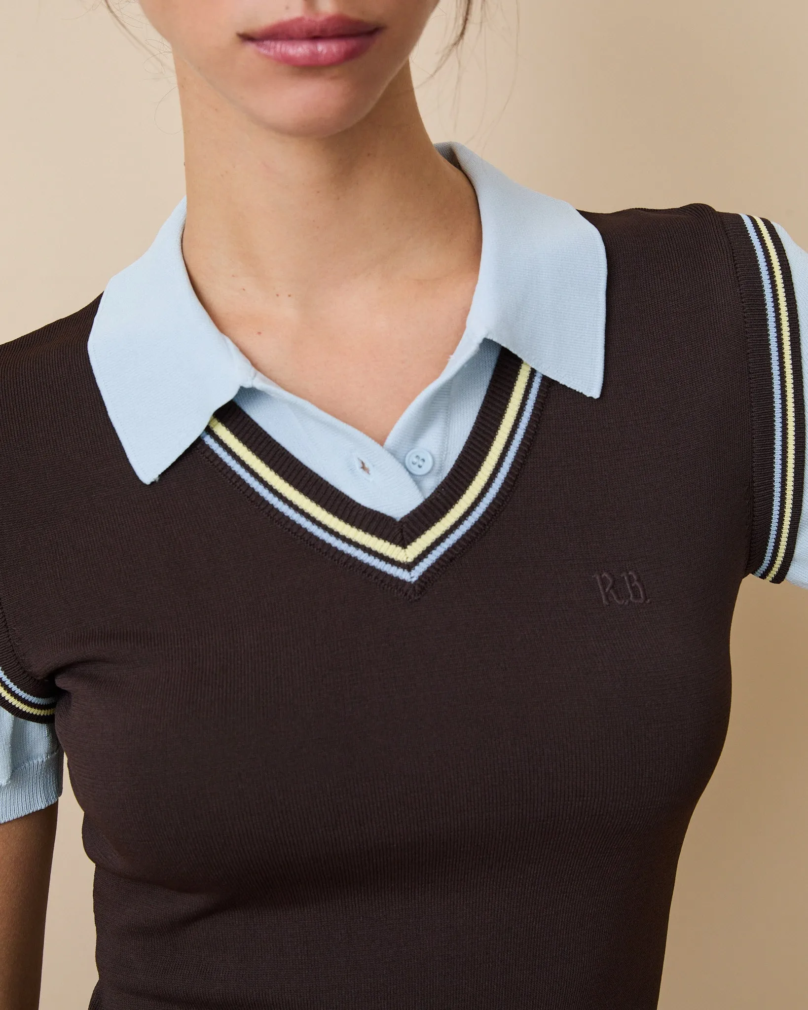 Women's Contrast Knit Layered Polo Brown sold by Rowing Blazers product image thumbnail 5