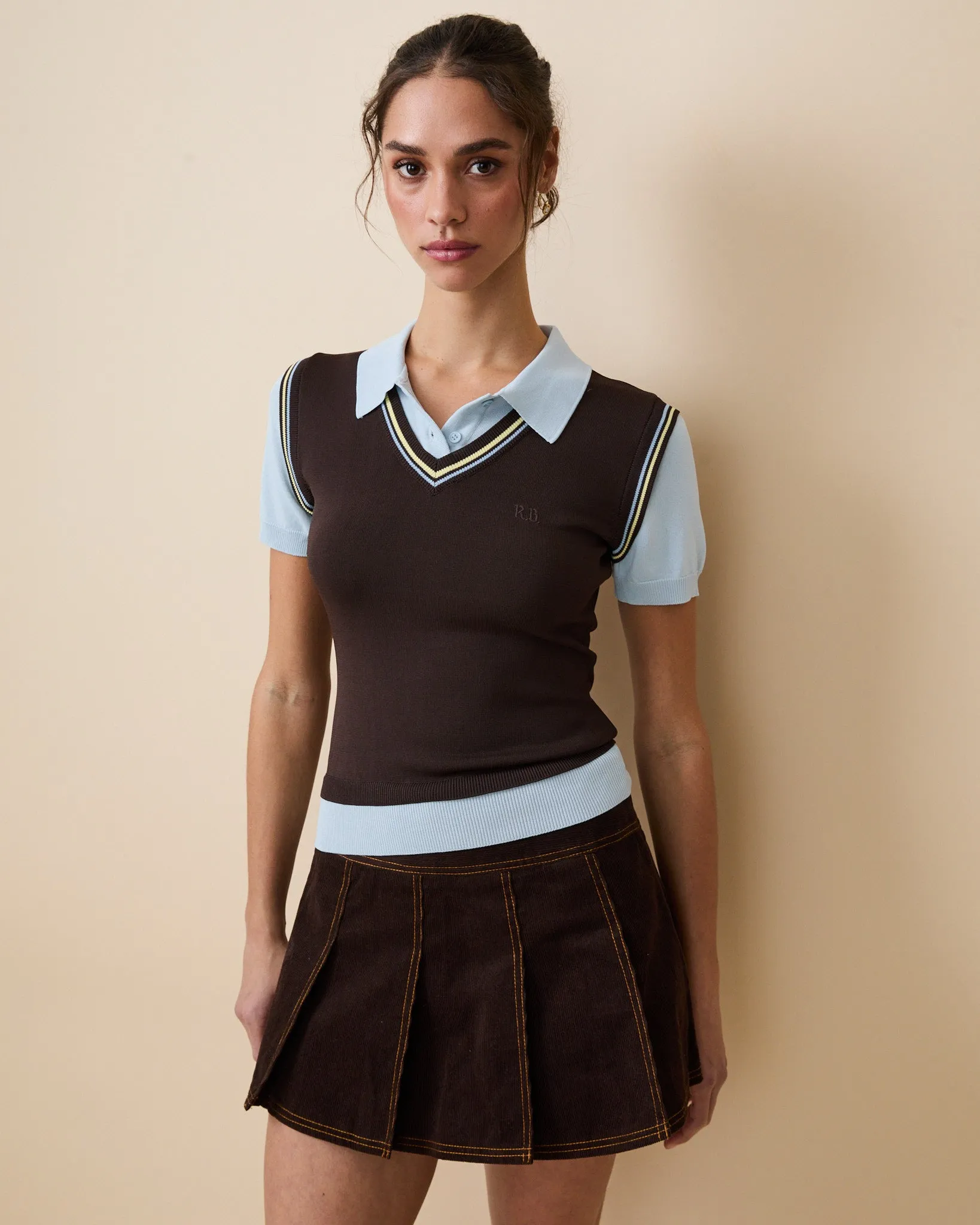 Women's Contrast Knit Layered Polo Brown sold by Rowing Blazers product image thumbnail 4