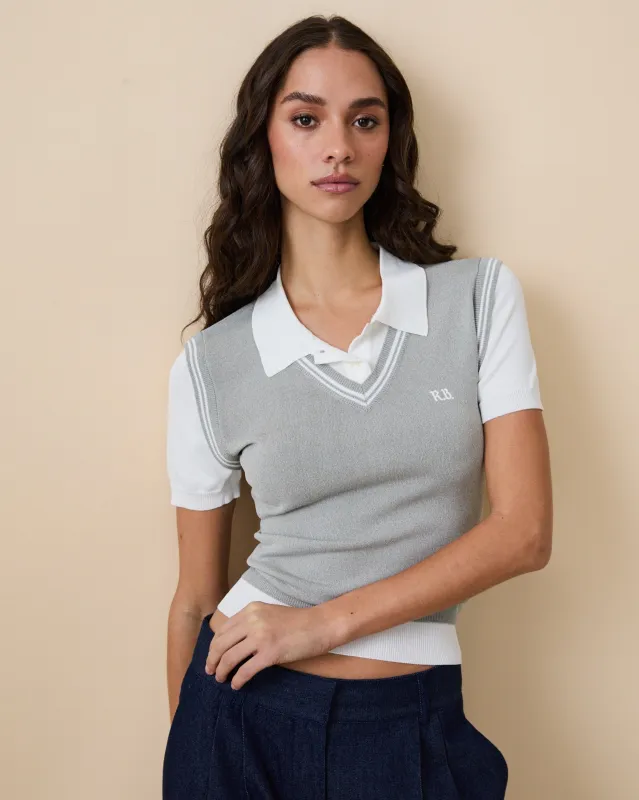 Women's Contrast Knit Layered Polo Heather Gray made by Rowing Blazers