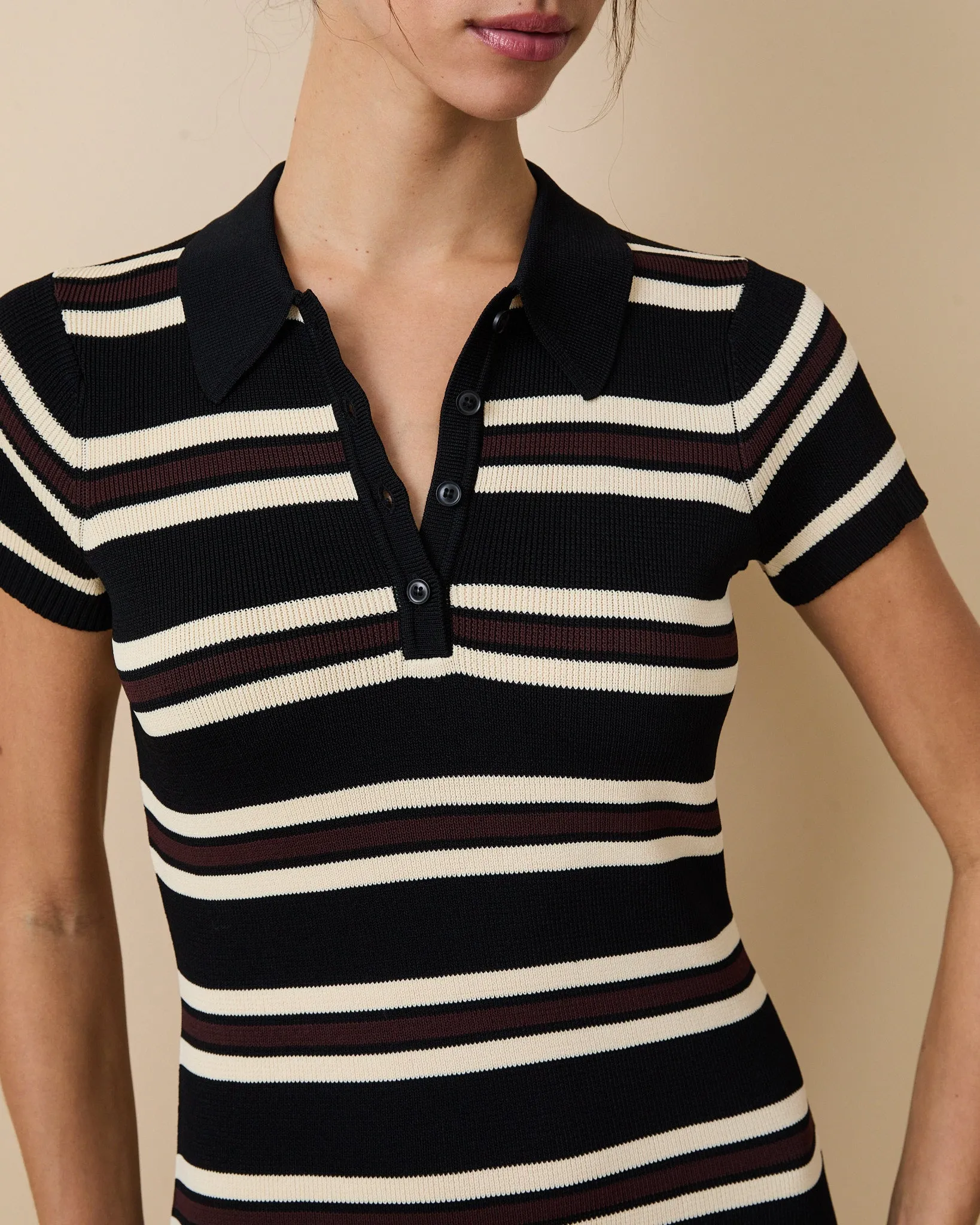 Women's Striped Polo Mini Dress Brown sold by Rowing Blazers product image thumbnail 3