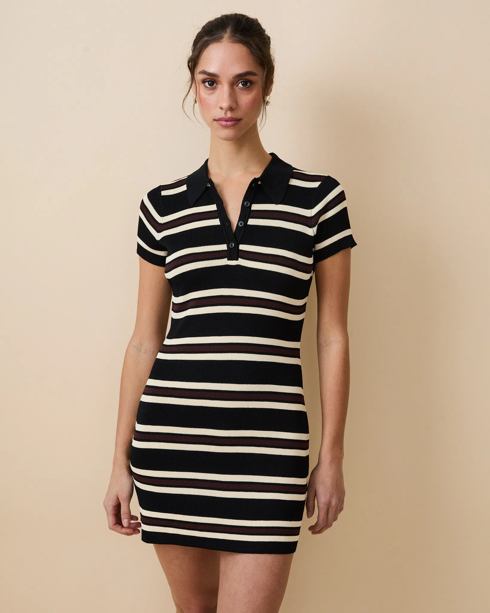Women's Striped Polo Mini Dress Brown sold by Rowing Blazers product image thumbnail 2