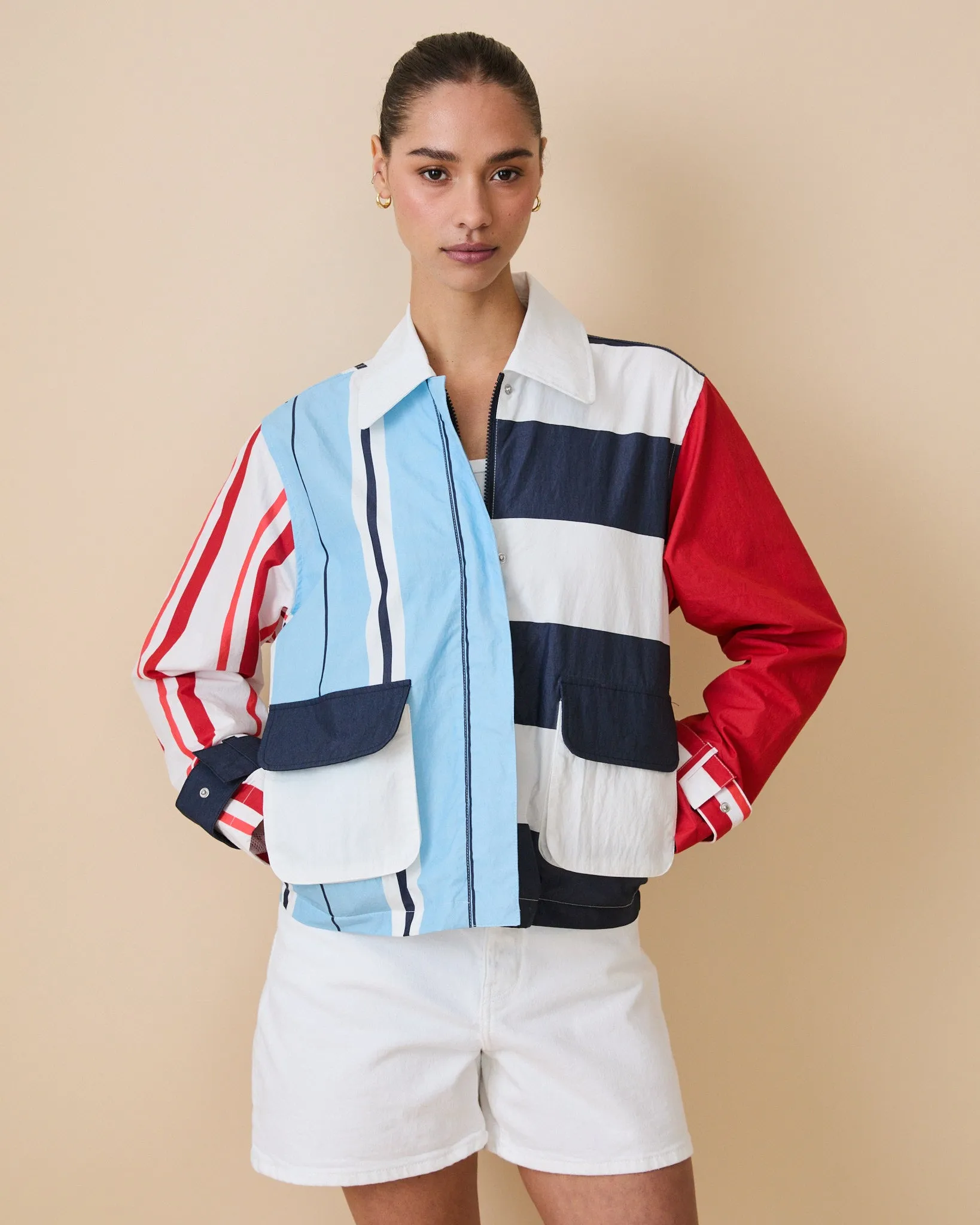 Women's Blocked Nylon Utility Jacket Blue Multi sold by Rowing Blazers