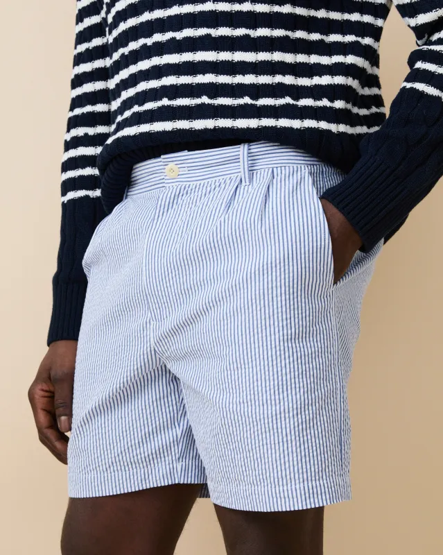 Men's Seersucker Stripe Short Blue sold by Rowing Blazers