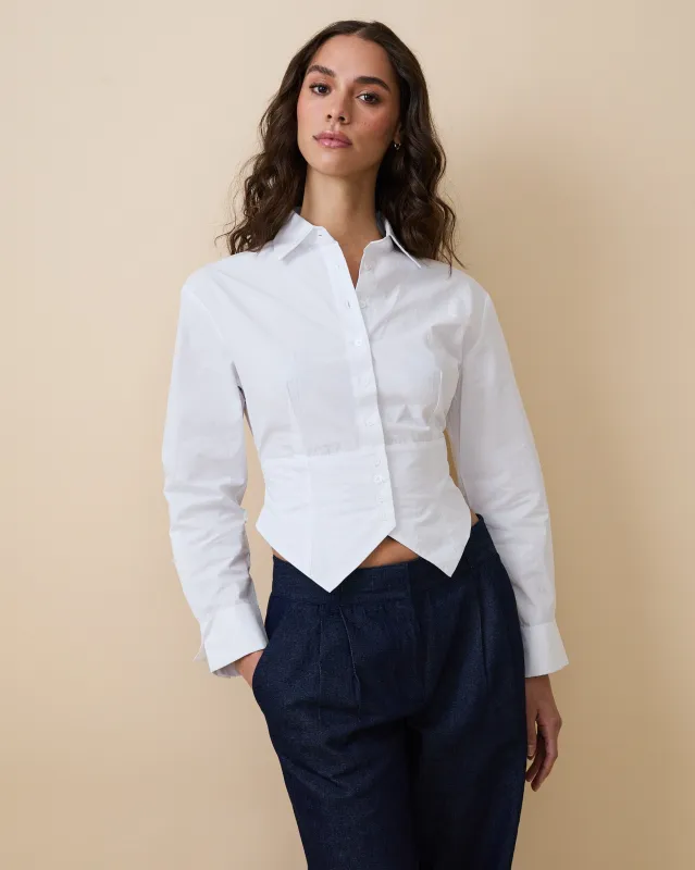 Women's Cummerbund Button Down Shirt White made by Rowing Blazers