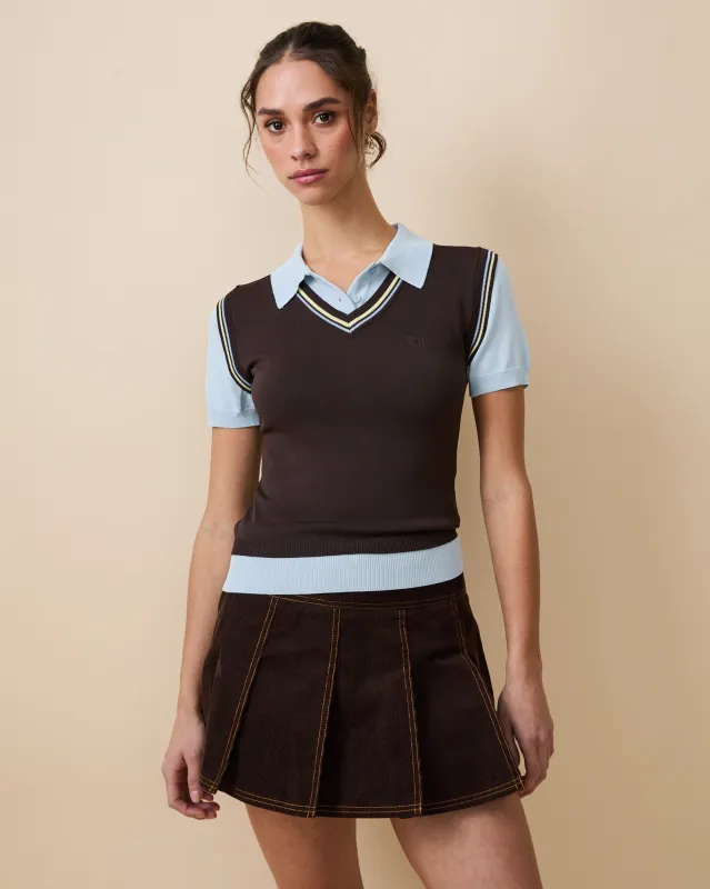 Women's Corduroy Pleated Skirt Dark Brown made by Rowing Blazers