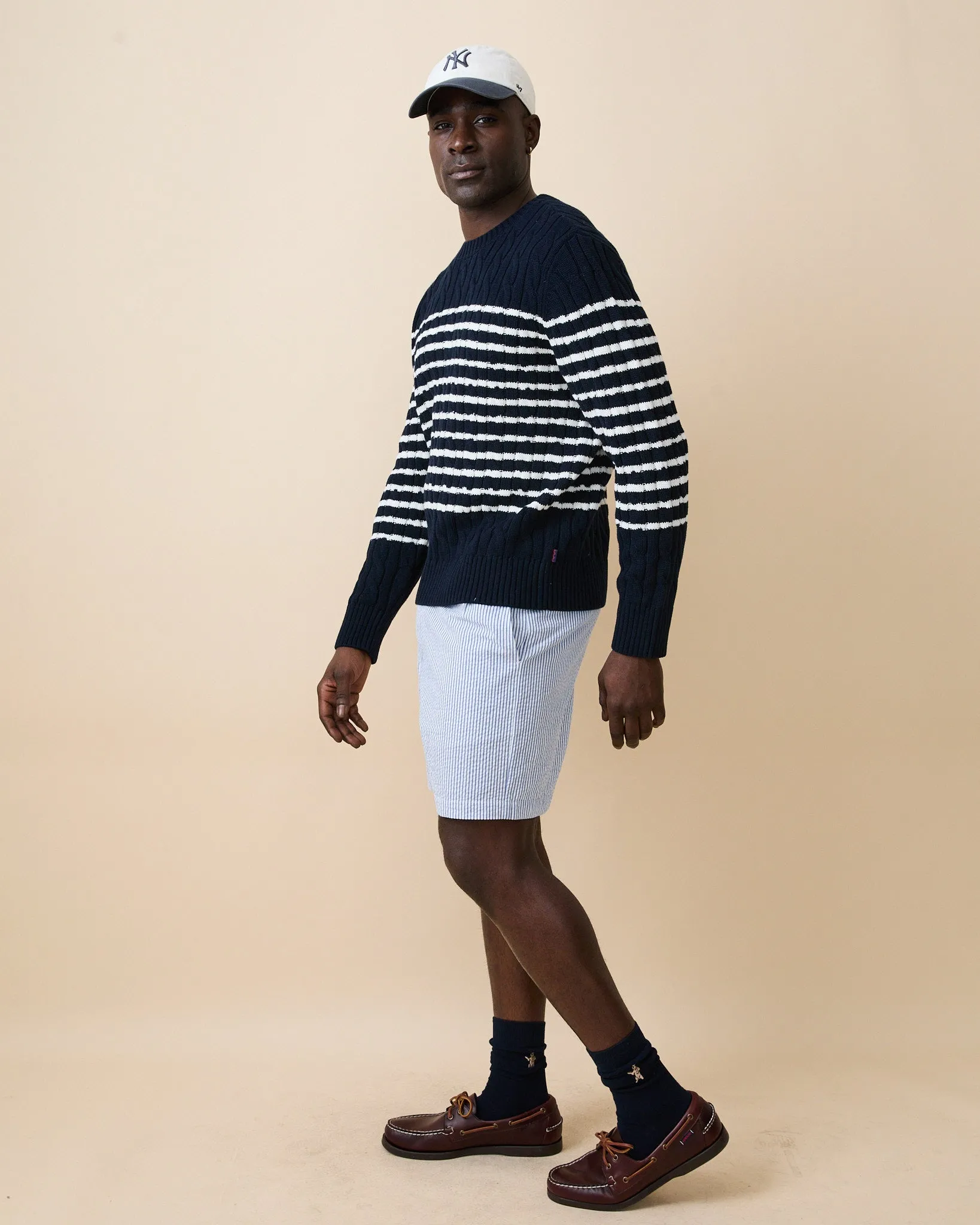 Men's Mariner Stripe Cable Knit Sweater Navy/White Stripe sold by Rowing Blazers product image thumbnail 3