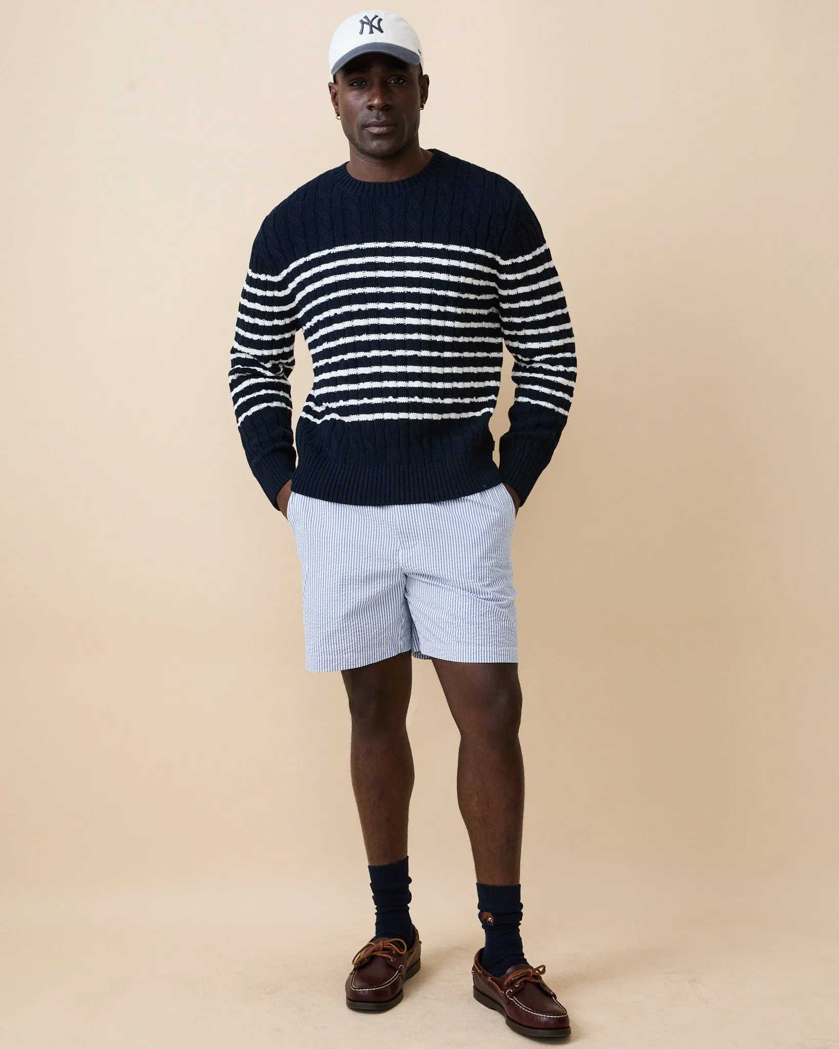 Men's Mariner Stripe Cable Knit Sweater Navy/White Stripe sold by Rowing Blazers product image thumbnail 2
