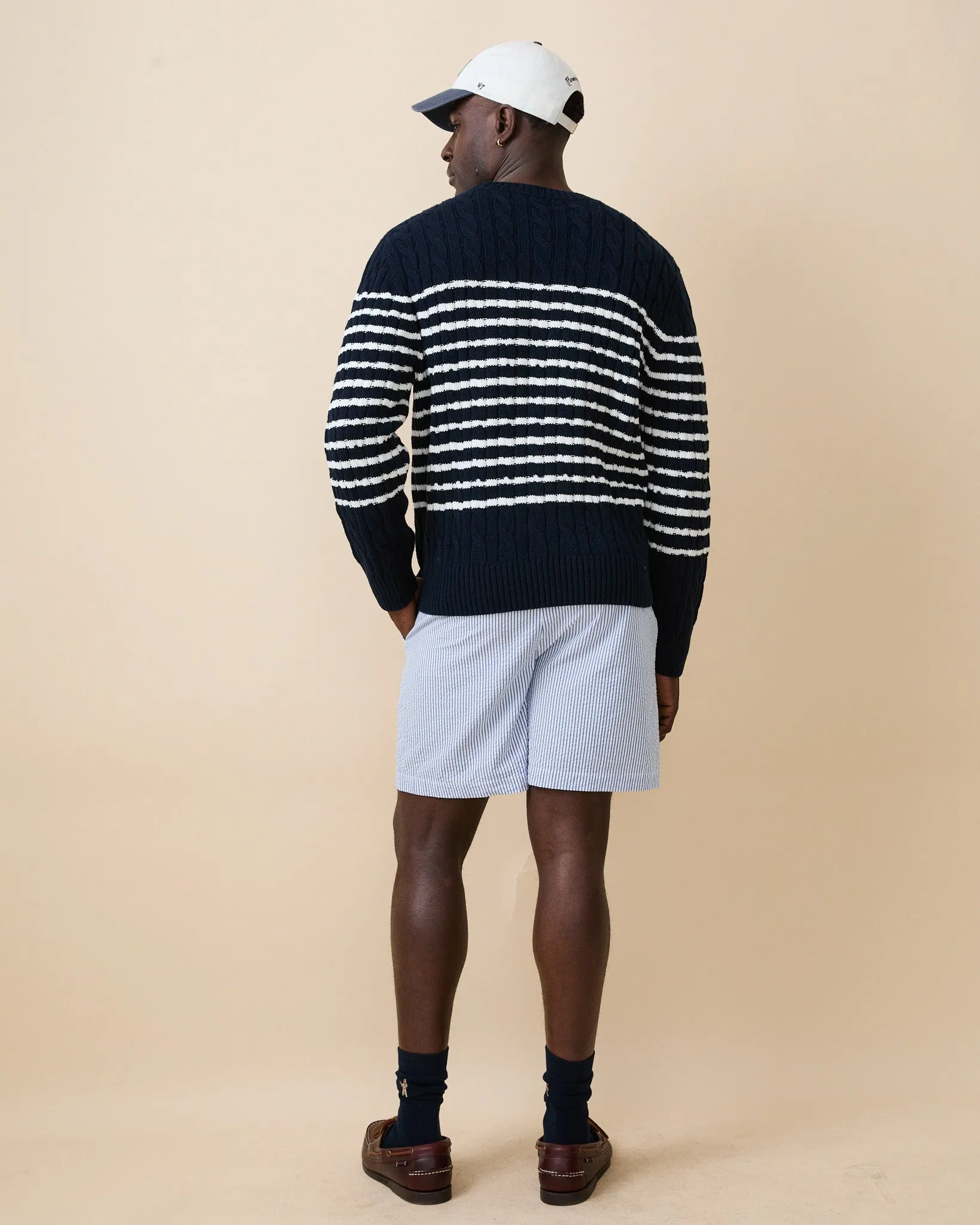 Men's Mariner Stripe Cable Knit Sweater Navy/White Stripe sold by Rowing Blazers product image thumbnail 5