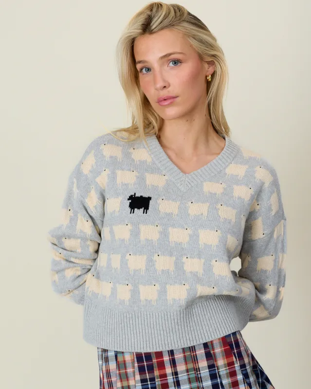 Warm & Wonderful Cotton Linen V-Neck Sheep Sweater Heather Gray made by Rowing Blazers