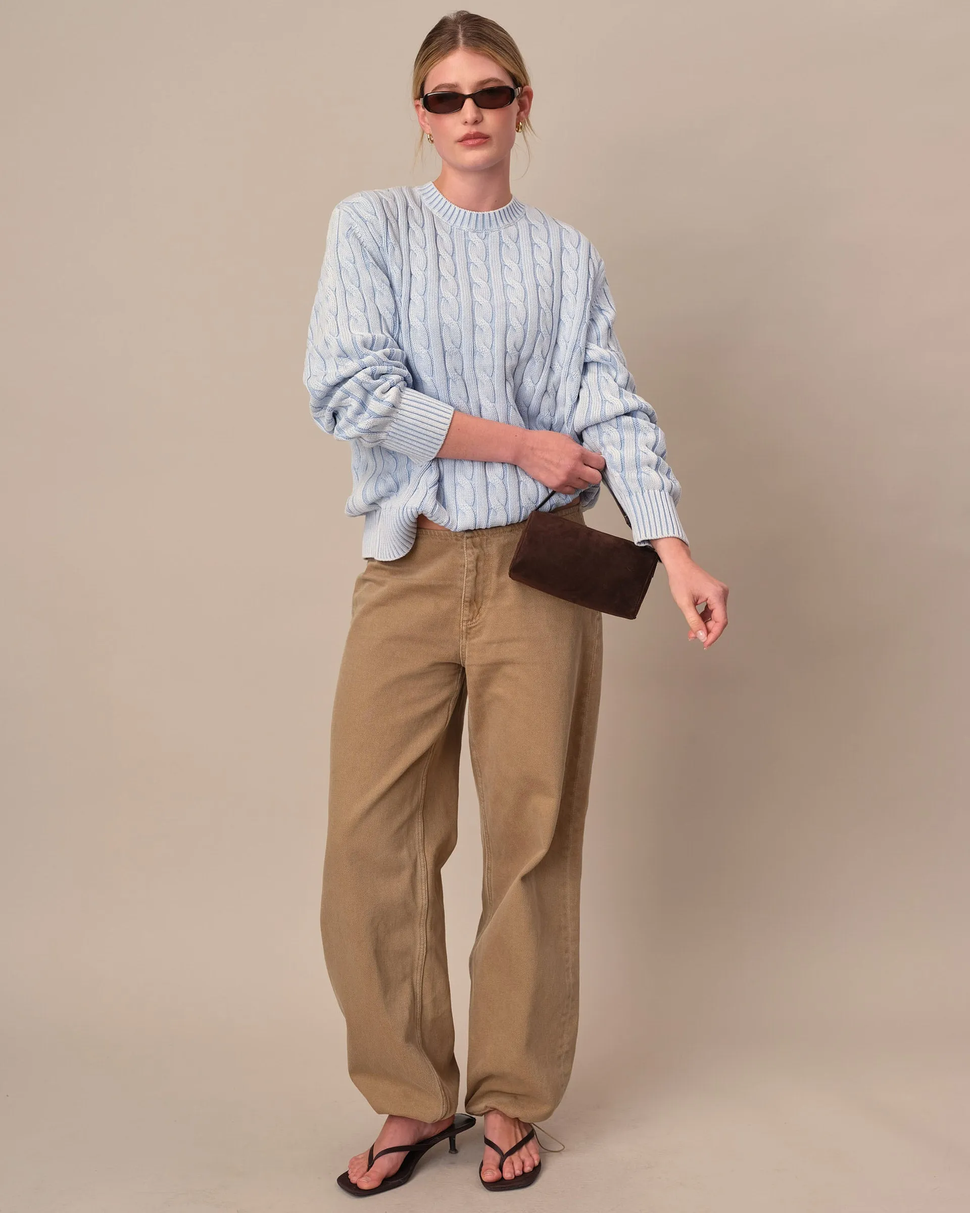 Acid Washed Cotton Cable Knit Sweater Light Blue sold by Rowing Blazers product image thumbnail 5