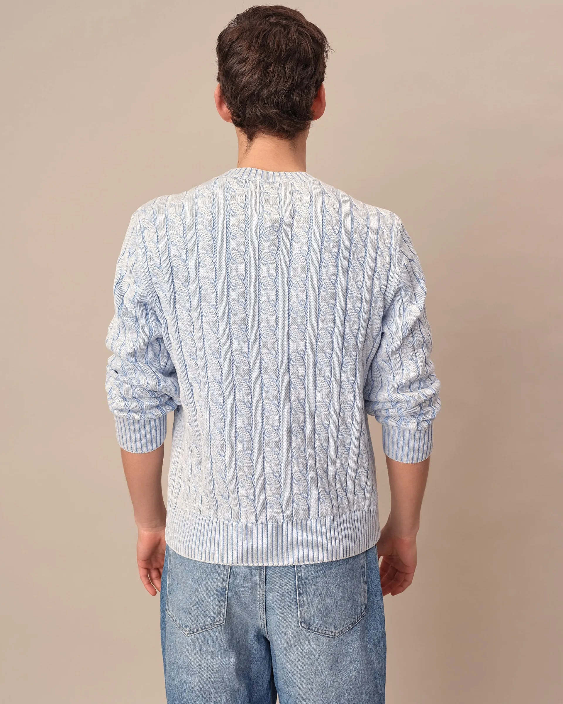 Acid Washed Cotton Cable Knit Sweater Light Blue sold by Rowing Blazers product image thumbnail 4
