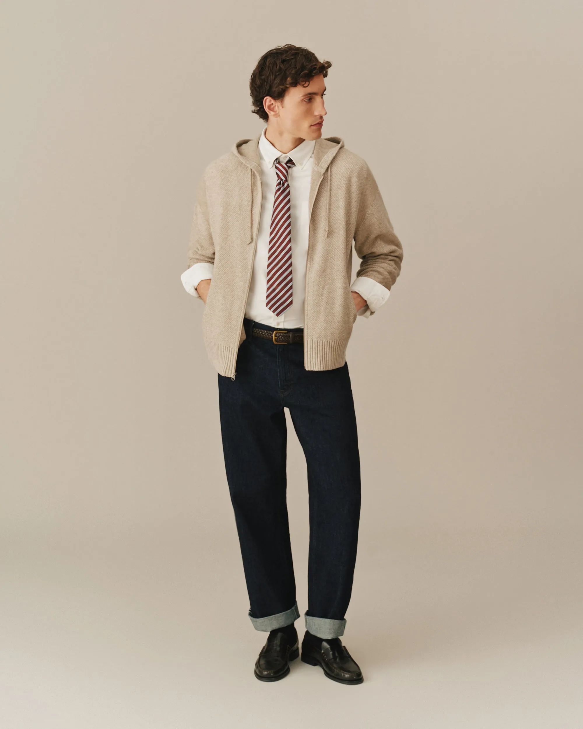 Men's Full Zip Cashmere Hoodie Beige sold by Rowing Blazers product image thumbnail 3