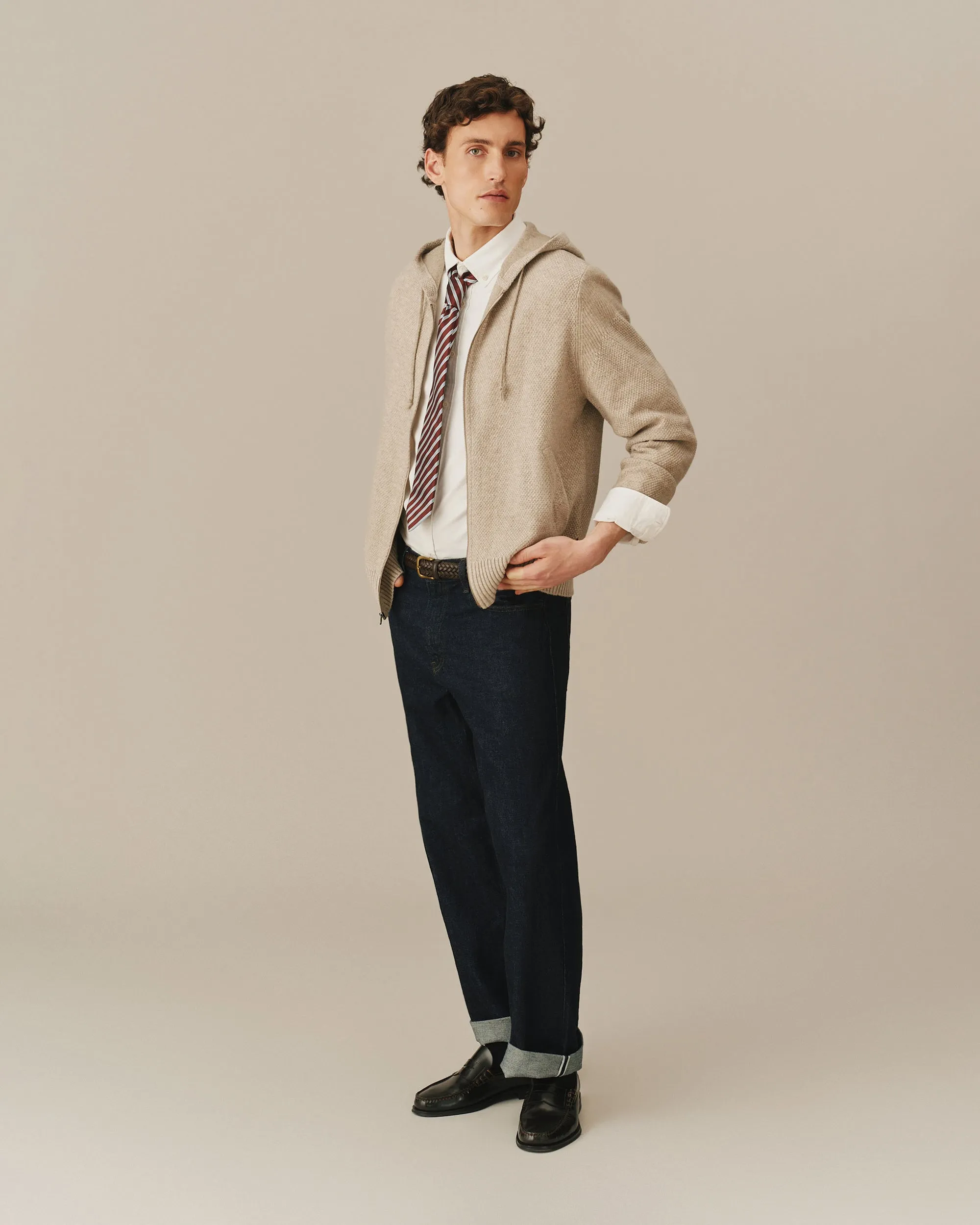 Men's Full Zip Cashmere Hoodie Beige sold by Rowing Blazers product image thumbnail 4