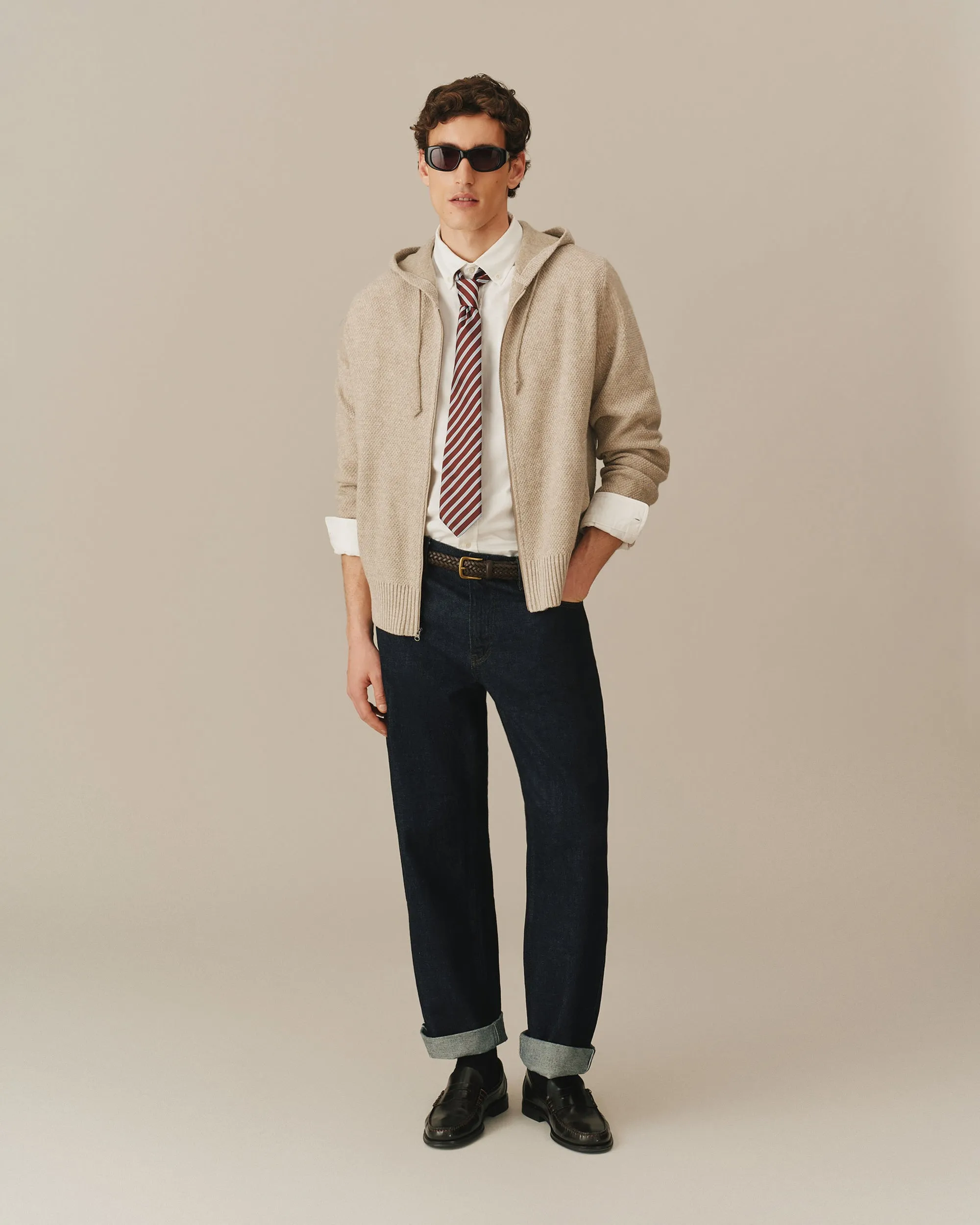 Men's Full Zip Cashmere Hoodie Beige sold by Rowing Blazers product image thumbnail 2