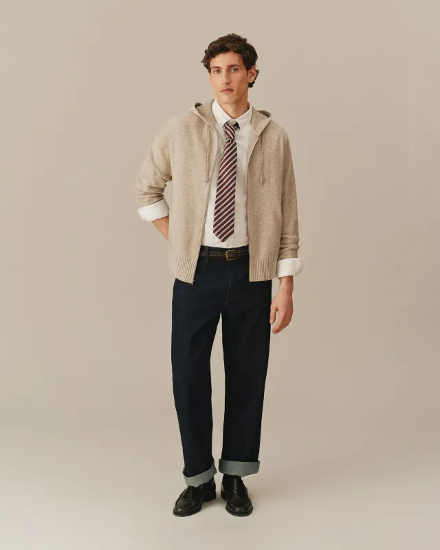 Men's Full Zip Cashmere Hoodie Beige made by Rowing Blazers